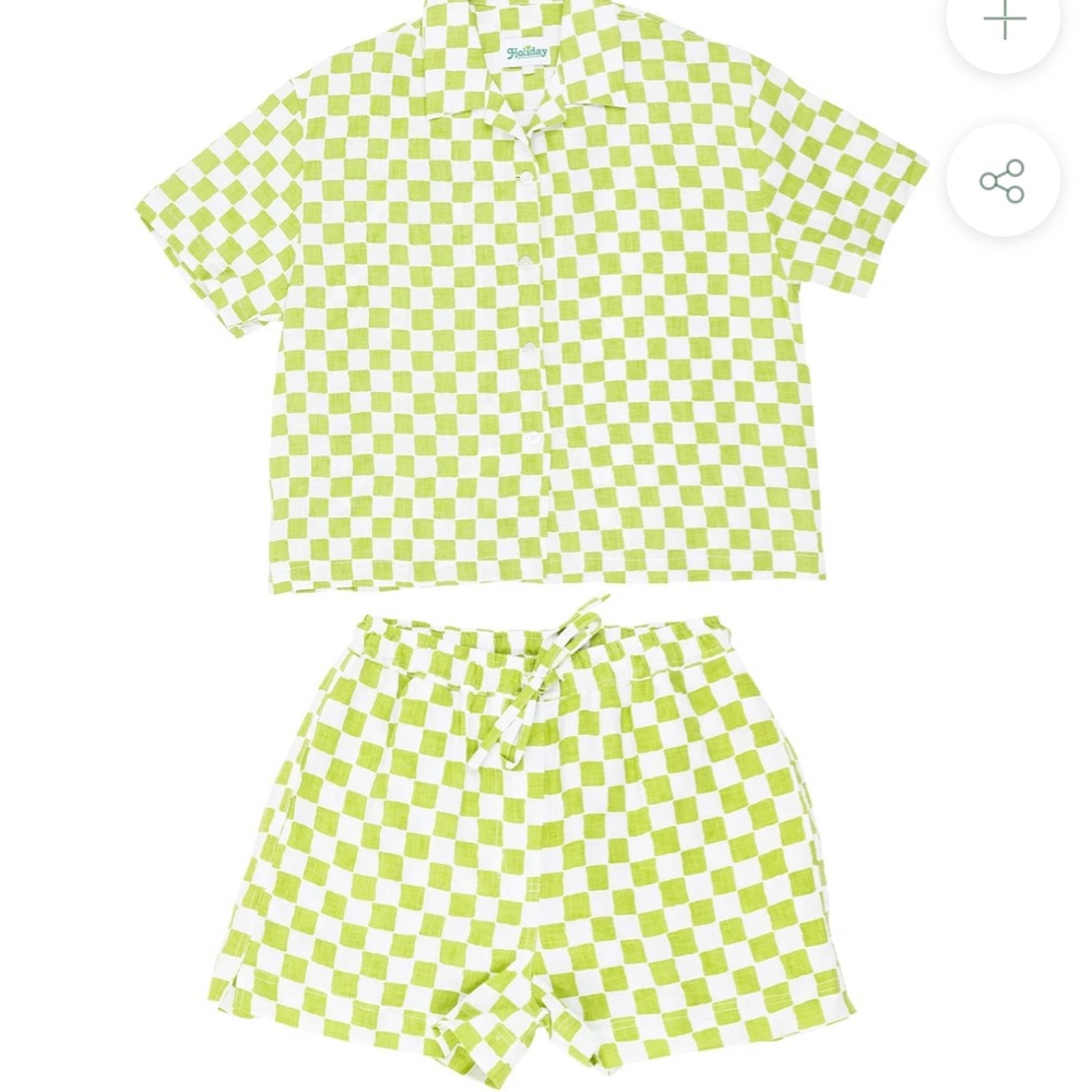 Holiday Pajama Short Set Check Olive, Size Large